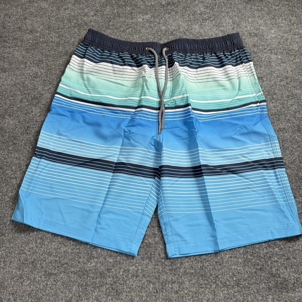 Aptro Men's Blue Ombre Striped Swim Trunks Board Shorts Drawstring Pockets